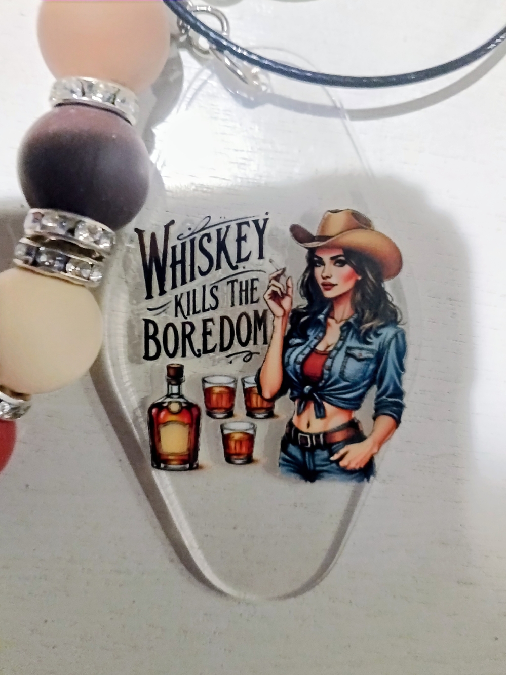 Whiskey Kills The Boredom Charm Keychain - Beige, Brown & Blue